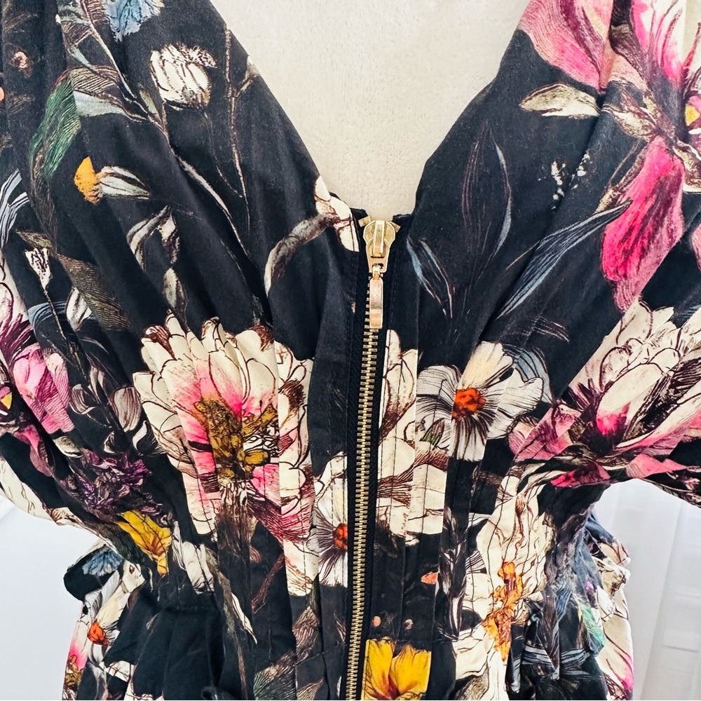 NWT Anthropologie V-Neck Smocked Floral Midi Dress w Zip Front Kentucky Derby - Picture 3 of 16